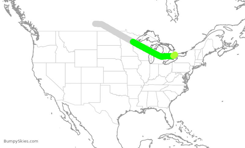 Turbulence forecast map for WJA754, YQR to YYZ
