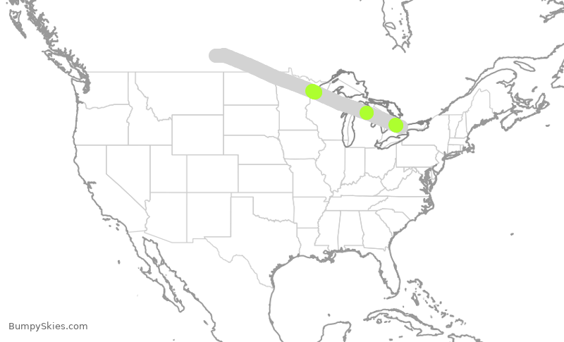 Turbulence forecast map for WJA755, YYZ to YQR