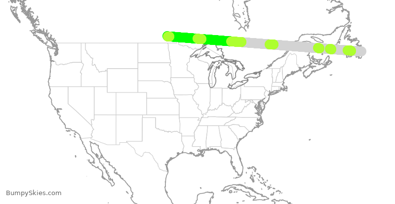 Turbulence forecast map for WJA761, YYT to YWG
