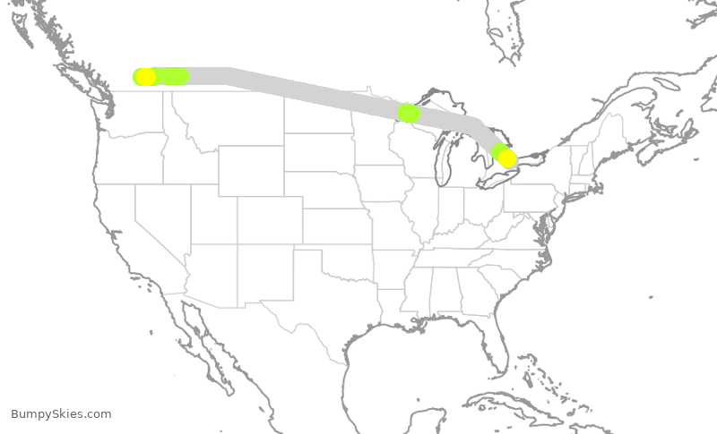 Turbulence forecast map for WJA770, YLW to YYZ