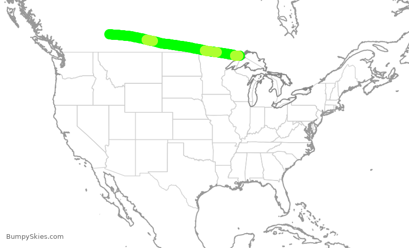 Turbulence forecast map for WJA782, YYC to YQT