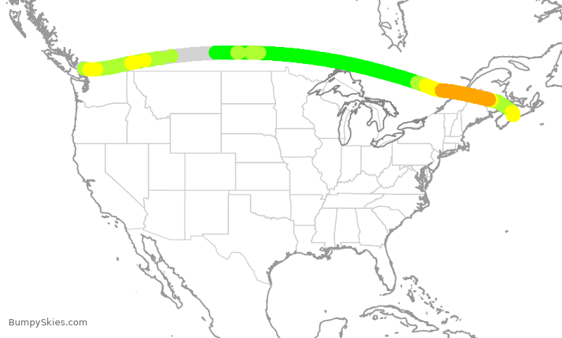 Turbulence forecast map for WJA792, YVR to YHZ