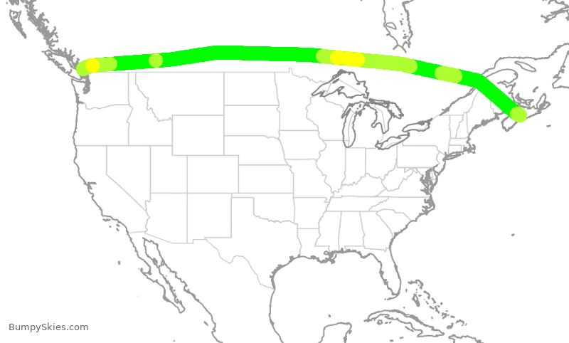 Turbulence forecast map for WJA793, YHZ to YVR