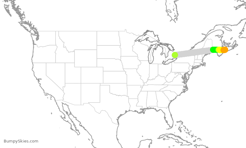 Turbulence forecast map for WJA800, YYZ to YHZ