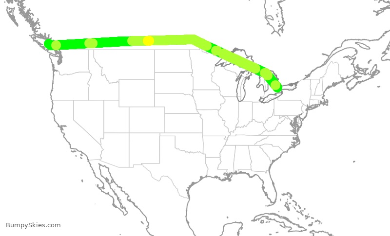 Turbulence forecast map for WJA833, YYZ to YQQ