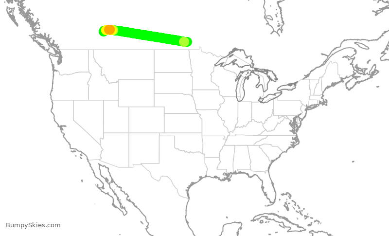 Turbulence forecast map for WJA8936, YWG to YYC