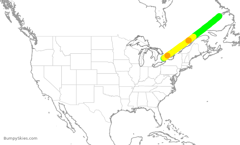 Turbulence forecast map for WJA8938, YYR to YYZ
