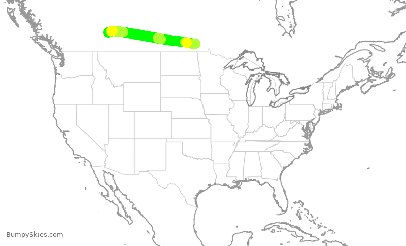 Turbulence forecast map for WJA8959, YWG to YYC
