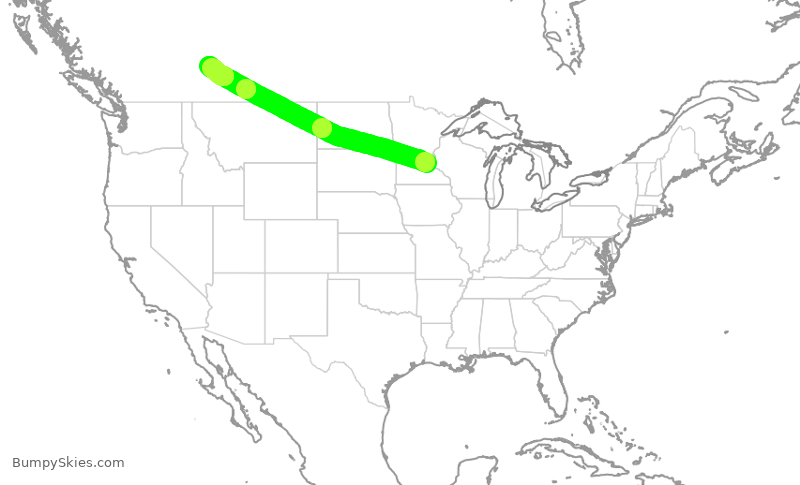 Turbulence forecast map for WJA8960, MSP to YYC