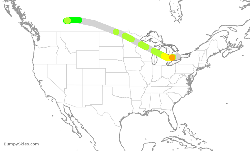 Turbulence forecast map for WJA9527, YYZ to YYC