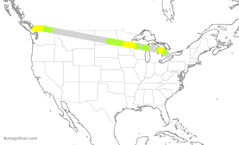 Turbulence forecast map for WJA9643, YHM to YVR