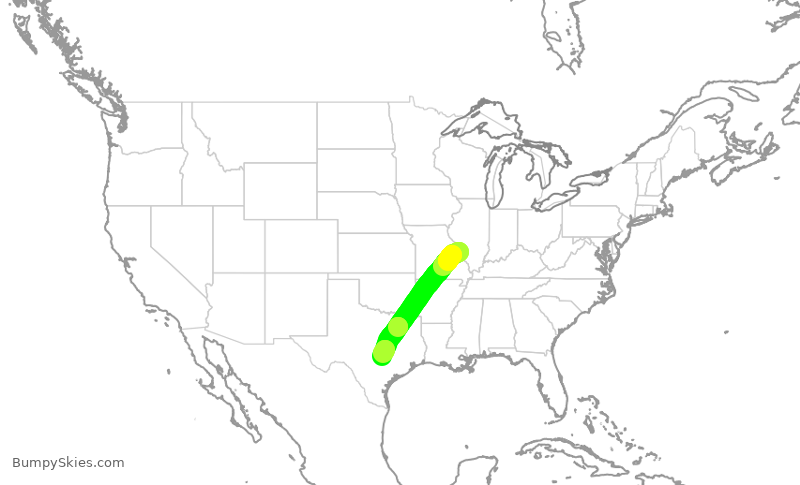 Turbulence forecast map for WUP102, KCPS to AUS
