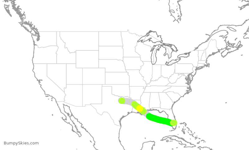 Turbulence forecast map for WUP102, DFW to KDJT