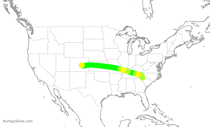 Turbulence forecast map for WUP650, COS to GSP