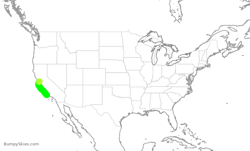 Turbulence forecast map for WUP652, OAK to SBA