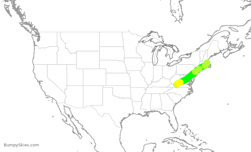 Turbulence forecast map for WUP653, KBCB to BOS