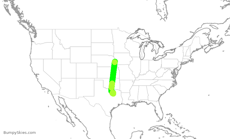 Turbulence forecast map for WUP654, DAL to OMA