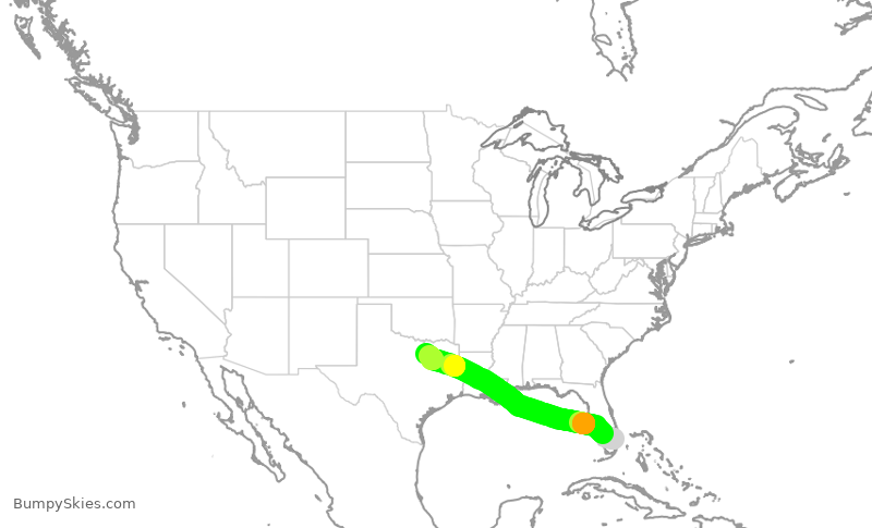 Turbulence forecast map for WUP655, FLL to DAL