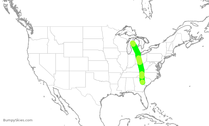 Turbulence forecast map for WUP657, AGS to TVC