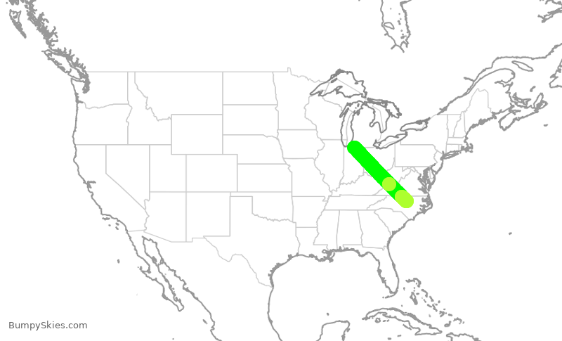 Turbulence forecast map for WUP657, EKI to RDU