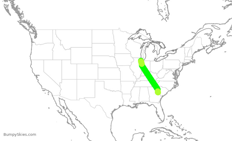 Turbulence forecast map for WUP662, MDW to AGS