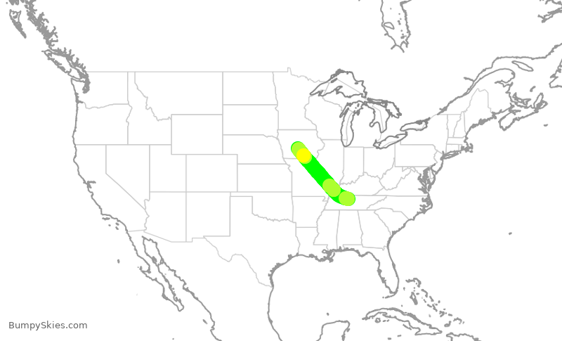 Turbulence forecast map for WUP665, BNA to DSM
