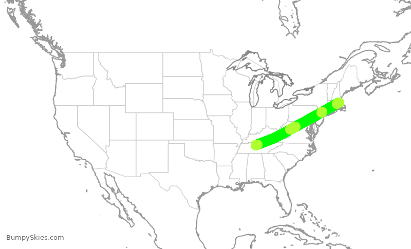 Turbulence forecast map for WUP669, BNA to BOS