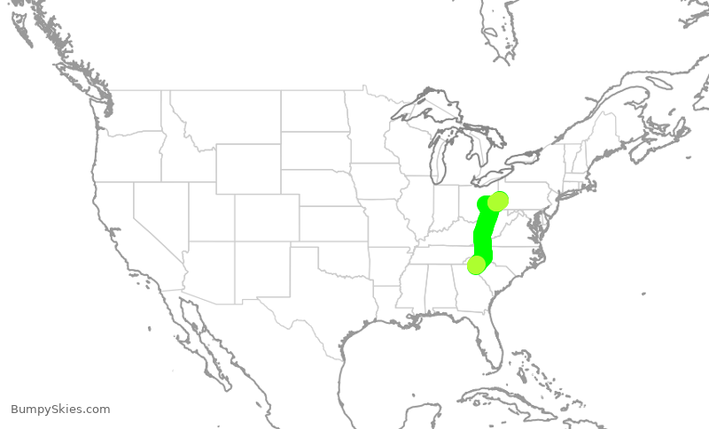 Turbulence forecast map for WUP691, CEU to PIT