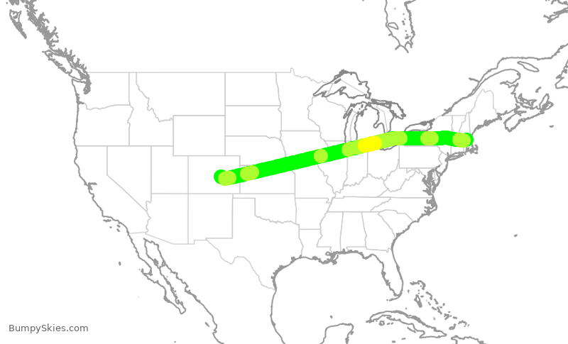Turbulence forecast map for WUP947, COS to BED