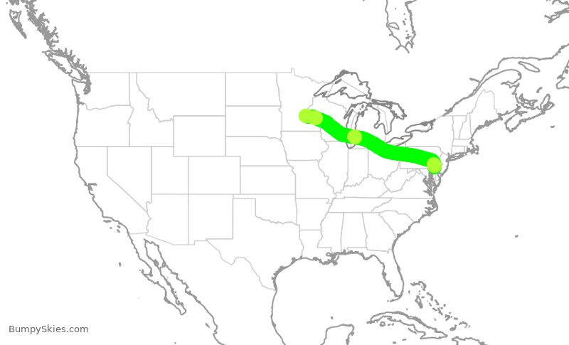 Turbulence forecast map for WUP947, ILG to MSP