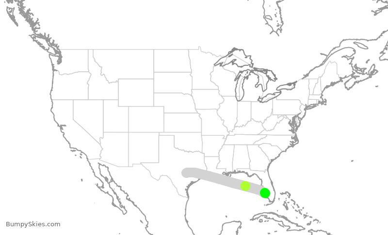 Turbulence forecast map for WUP950, AUS to RSW