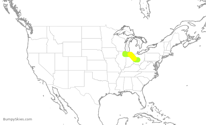 Turbulence forecast map for WUP950, CMH to MDW
