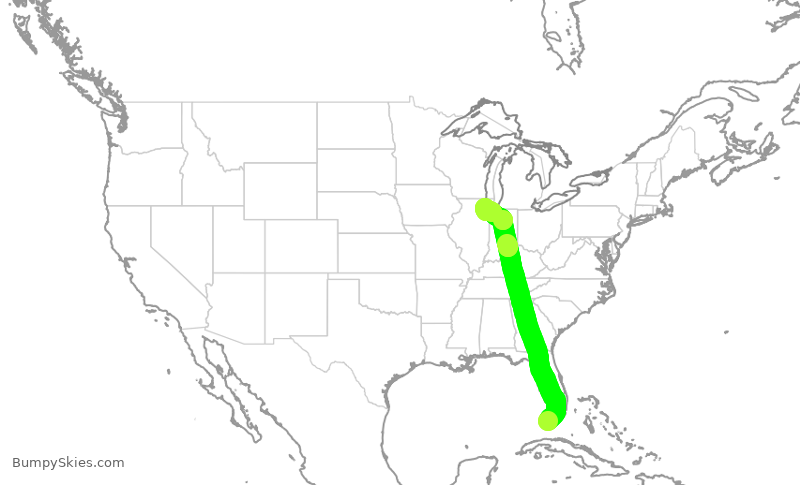 Turbulence forecast map for WUP950, EYW to MDW