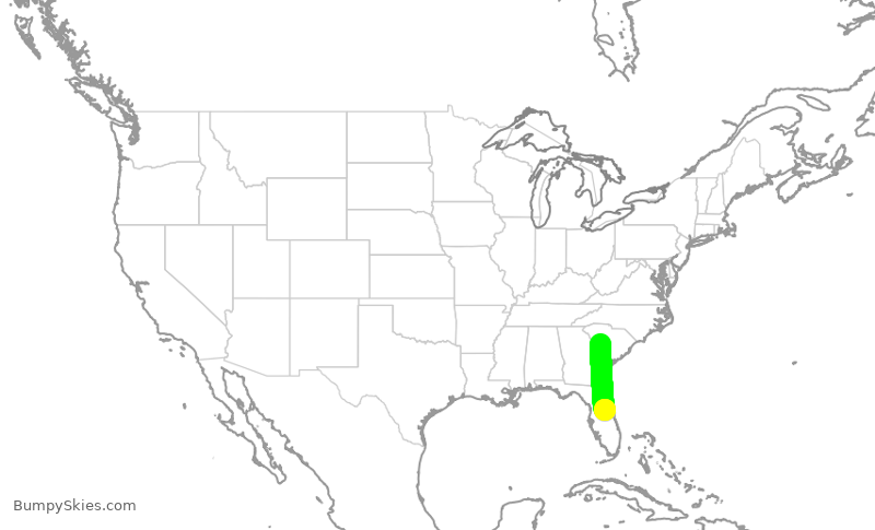 Turbulence forecast map for WUP950, ORL to AIK