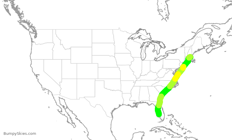 Turbulence forecast map for WUP950, RSW to BED