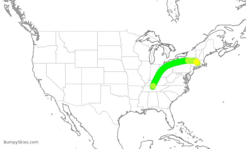 Turbulence forecast map for XAA1081, BNA to BDL