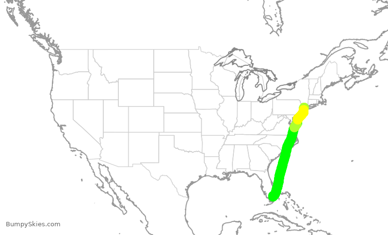 Turbulence forecast map for XAA3534, TEB to OPF