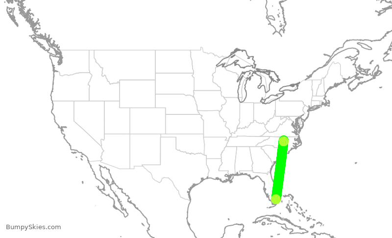 Turbulence forecast map for XAA9373, OPF to RDU