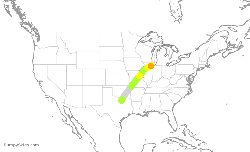Turbulence forecast map for XSR300, KDTO to MDW