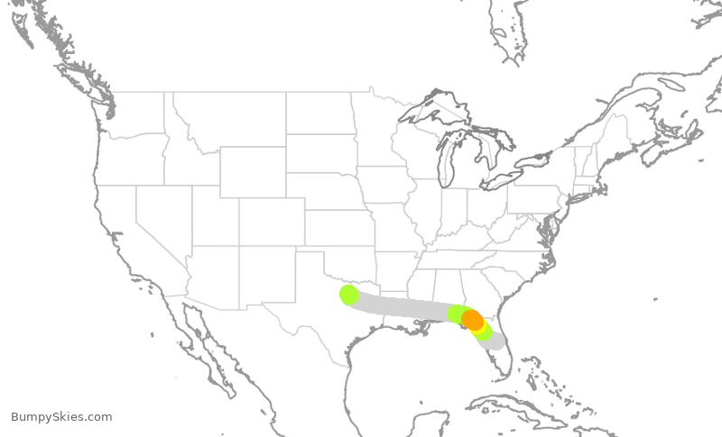 Turbulence forecast map for XSR326, ISM to FTW