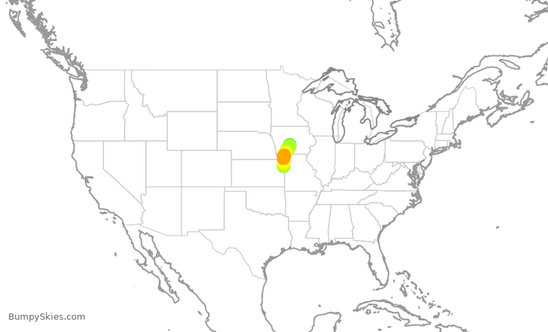 Turbulence forecast map for XSR487, MKC to DSM