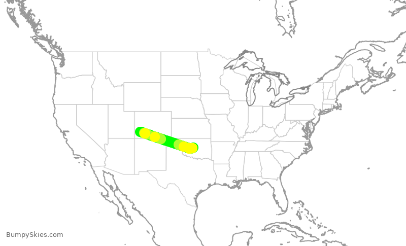 Turbulence forecast map for XSR697, PWA to TEX