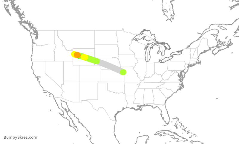 Turbulence forecast map for XSR717, MKC to JAC